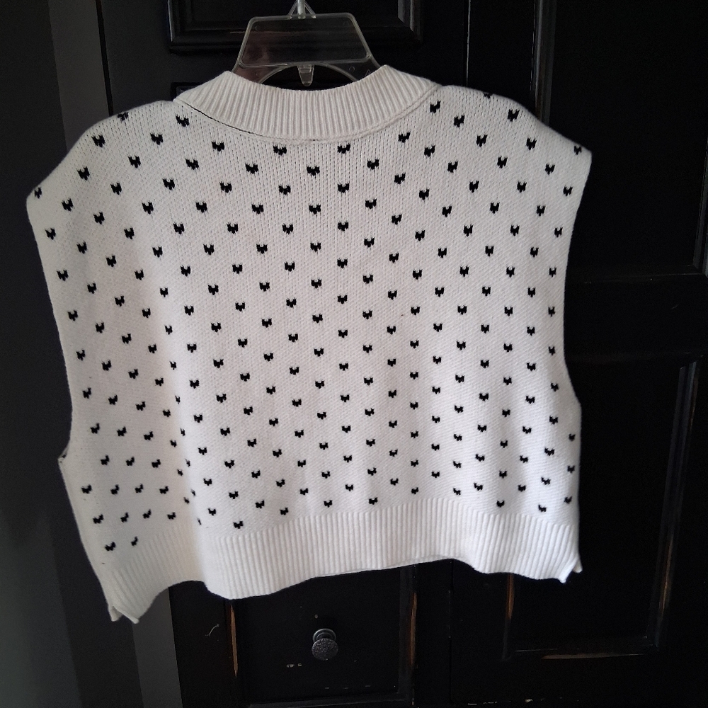 Free People Black and White Knit V-Neck Sweater Vest - Picture 3 of 3